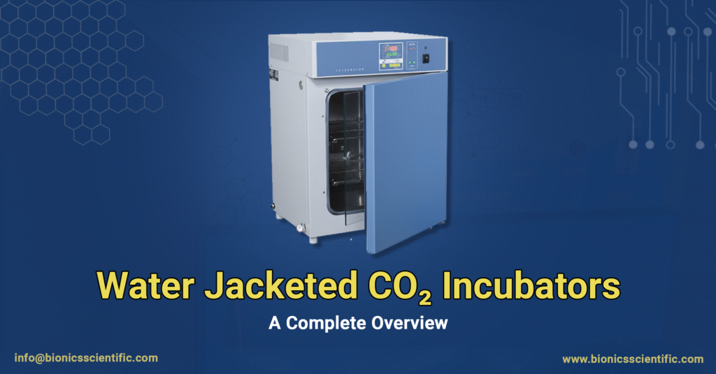 Water Jacketed CO2 Incubators: A Complete Overview for Cell Culture and Research 12 Water Jacketed CO2 Incubator by Bionics Scientific with door open, showing interior shelves for cell culture.